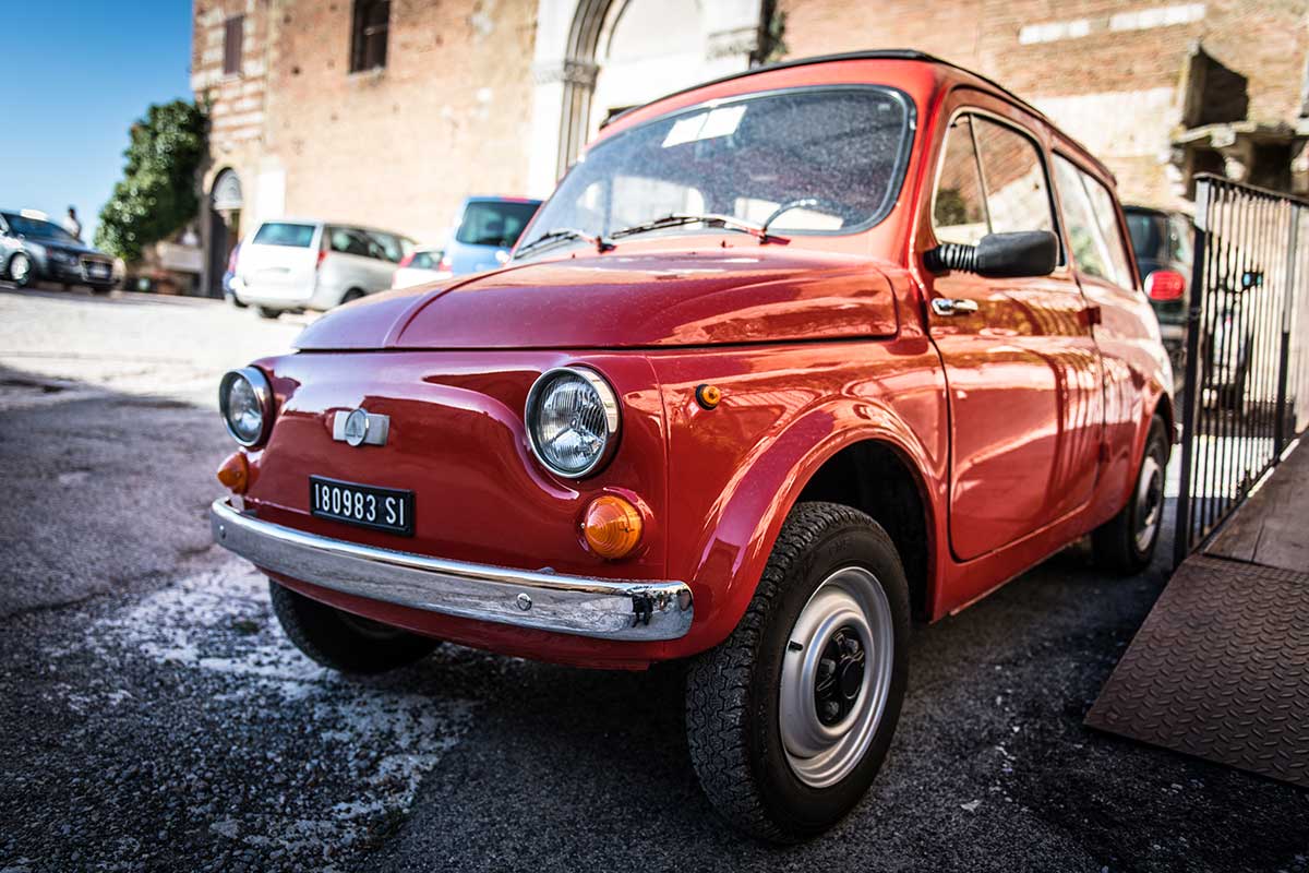Little Red Fiat 500 In Pienza